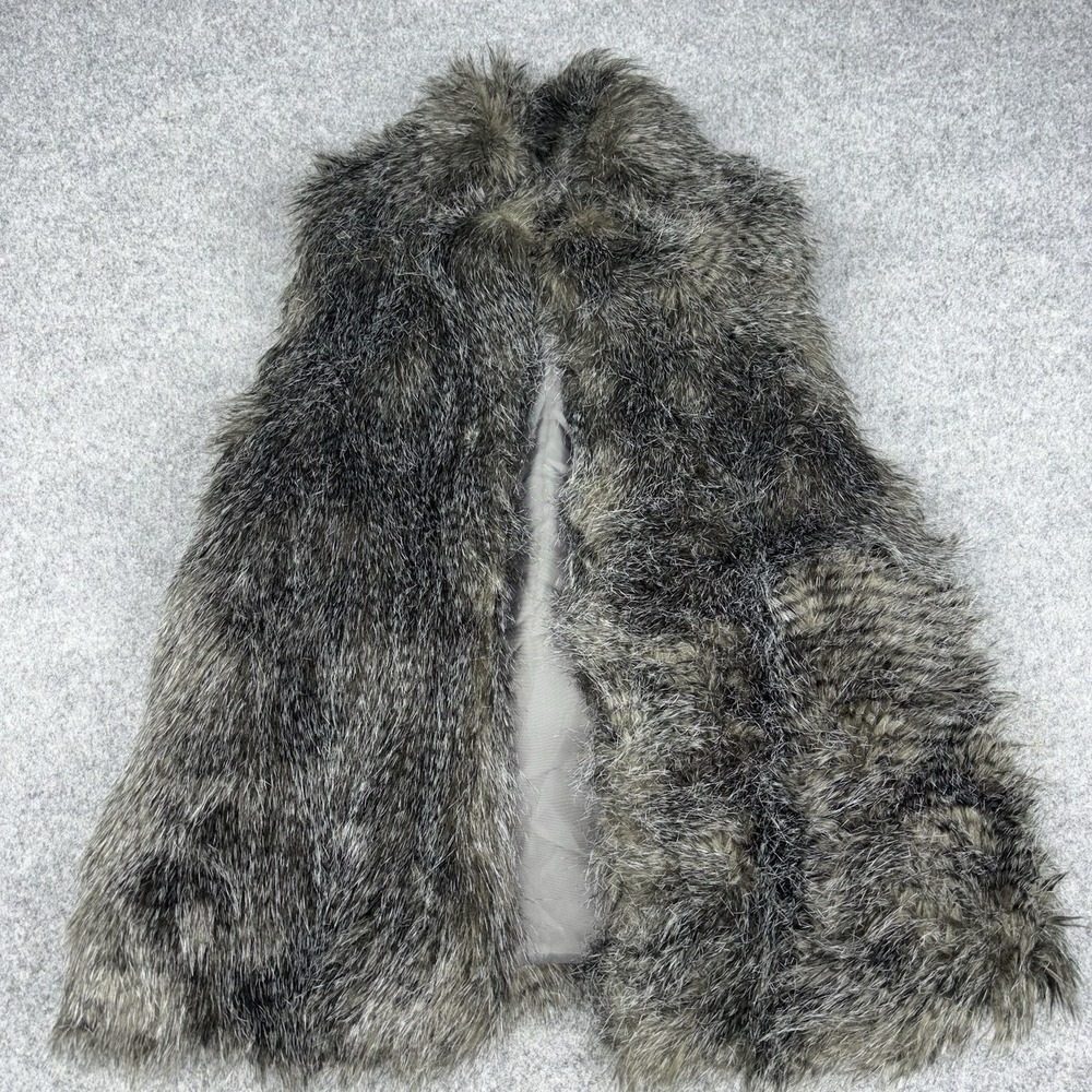 Ci Sono By Cavalini Faux Fur Vest Womens XL Gray Open Front Shaggy Soft Plush